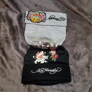 Ed Hardy 100% Authentic Beanie Cap Hat Love Kills Slowly Skull Tiger - 2 Pack
